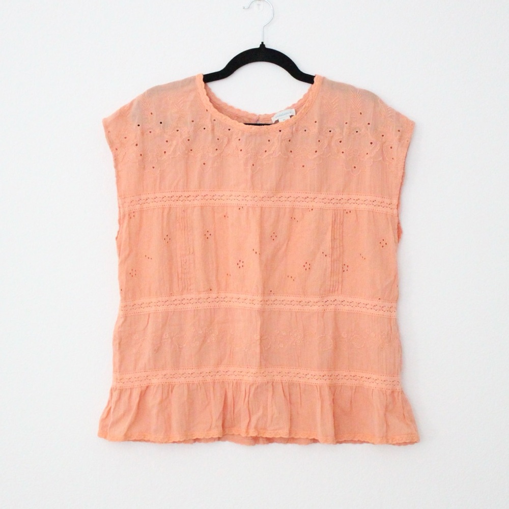 Sundance Peach Eyelet Embroidered Cap Sleeve Blouse